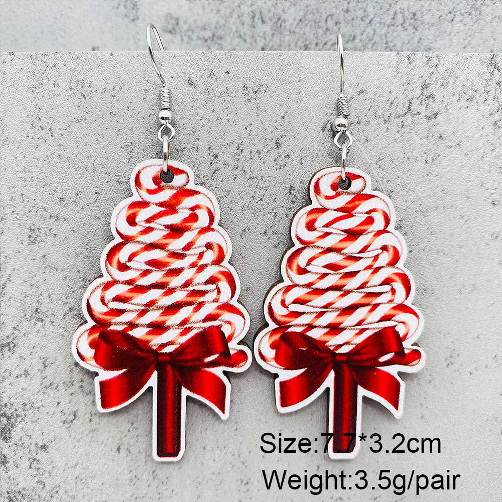 Wholesale Christmas Halloween  candy crutch lollipop wooden earrings