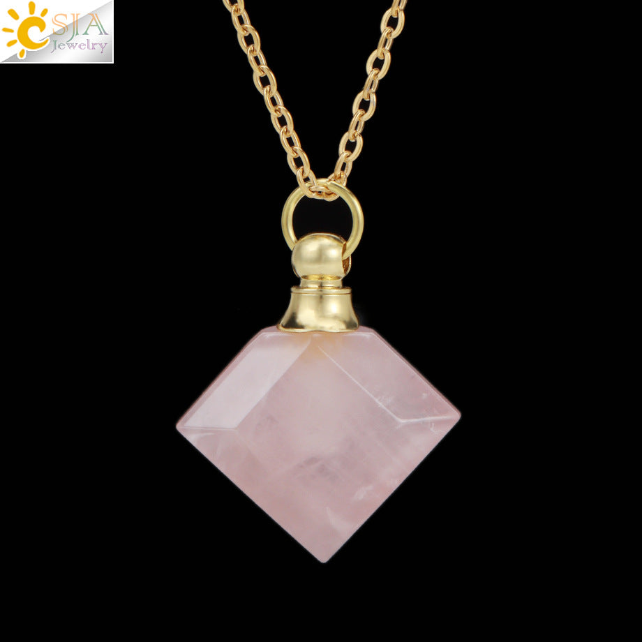 Wholesale Natural Stone Crystal Perfume Diffuser Small Pendant Necklace ACC-NE-HuaiShe004