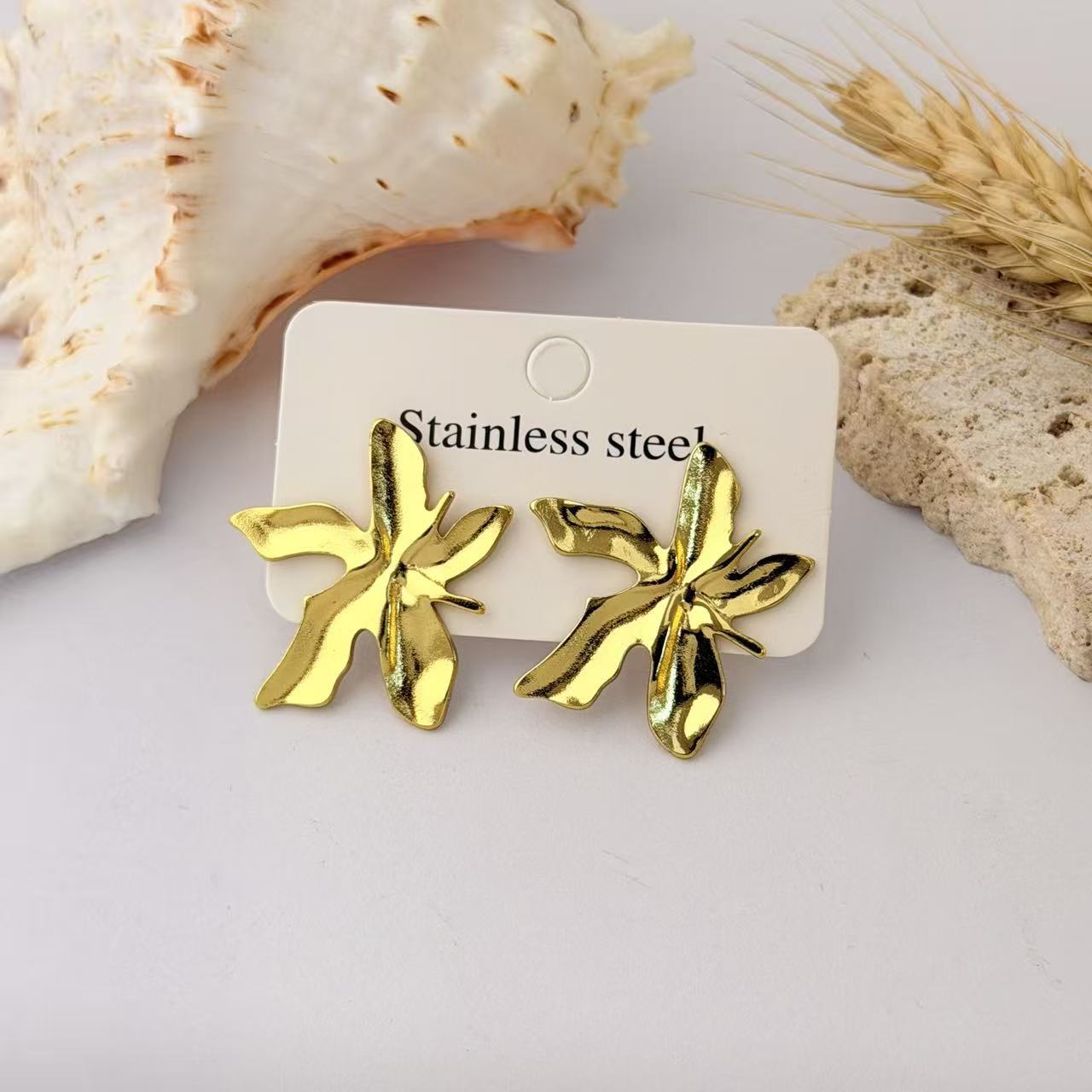 Wholesale Geometric Pleated Earrings 304 Stainless Steel Fashion Jewelry for Women