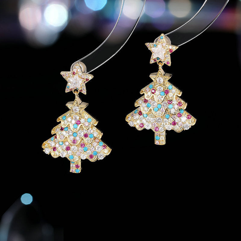 Wholesale Christmas Tree Earrings Small and Stylish Diamond Christmas Tree Earrings ACC-ES-YingHao006