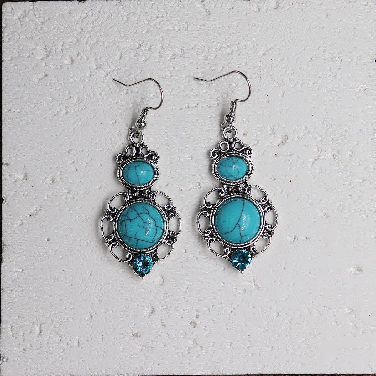 Wholesale Ethnic Style Alloy Drop Earrings with Imitation Turquoise – Trendy Beach Jewelry Accessory