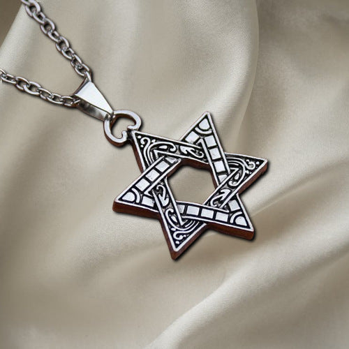 Wholesale Retro Hexagram Star Pendant Necklace For Men Double Sided Alloy Jewelry Fashion Gift Accessory
