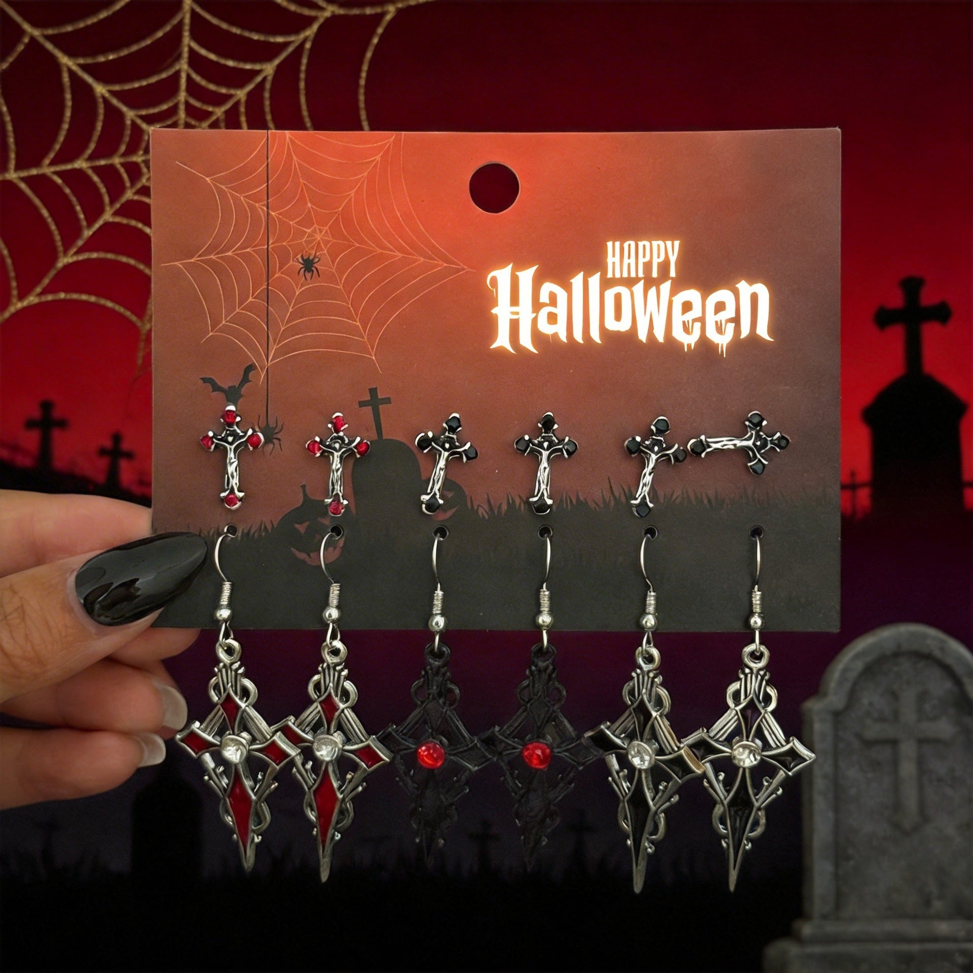 Wholesale Zinc Alloy Gothic Cross Ear Studs Dark Design  Fashion Accessory