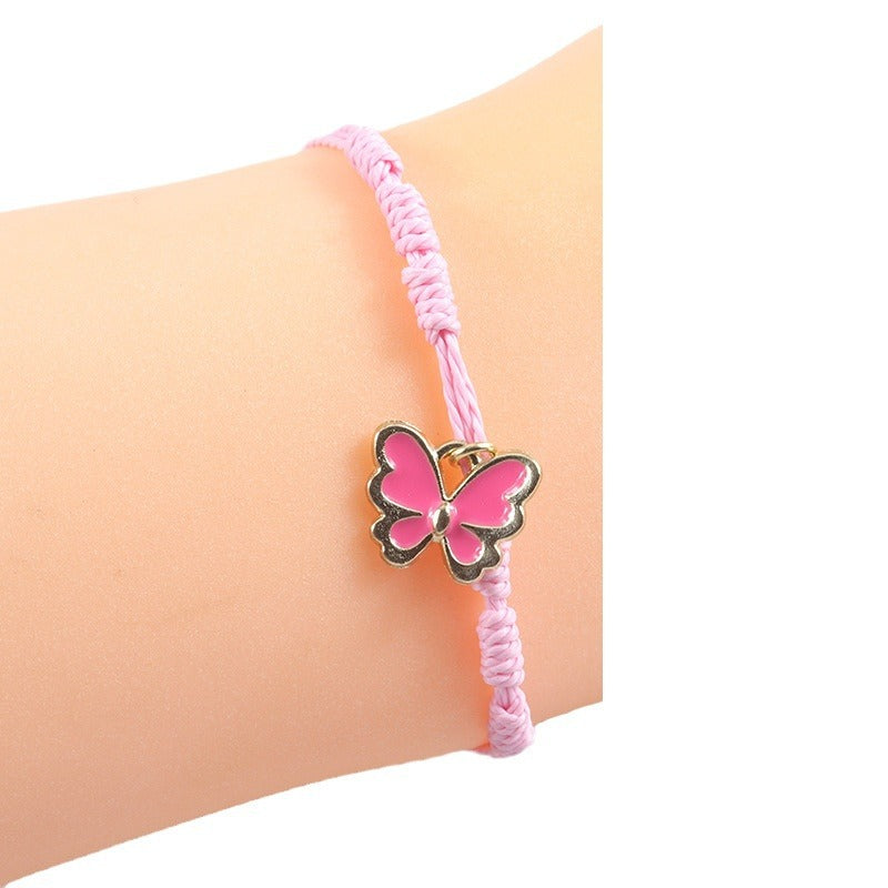 Wholesale  pink clover love woven bracelet pink butterfly bracelet