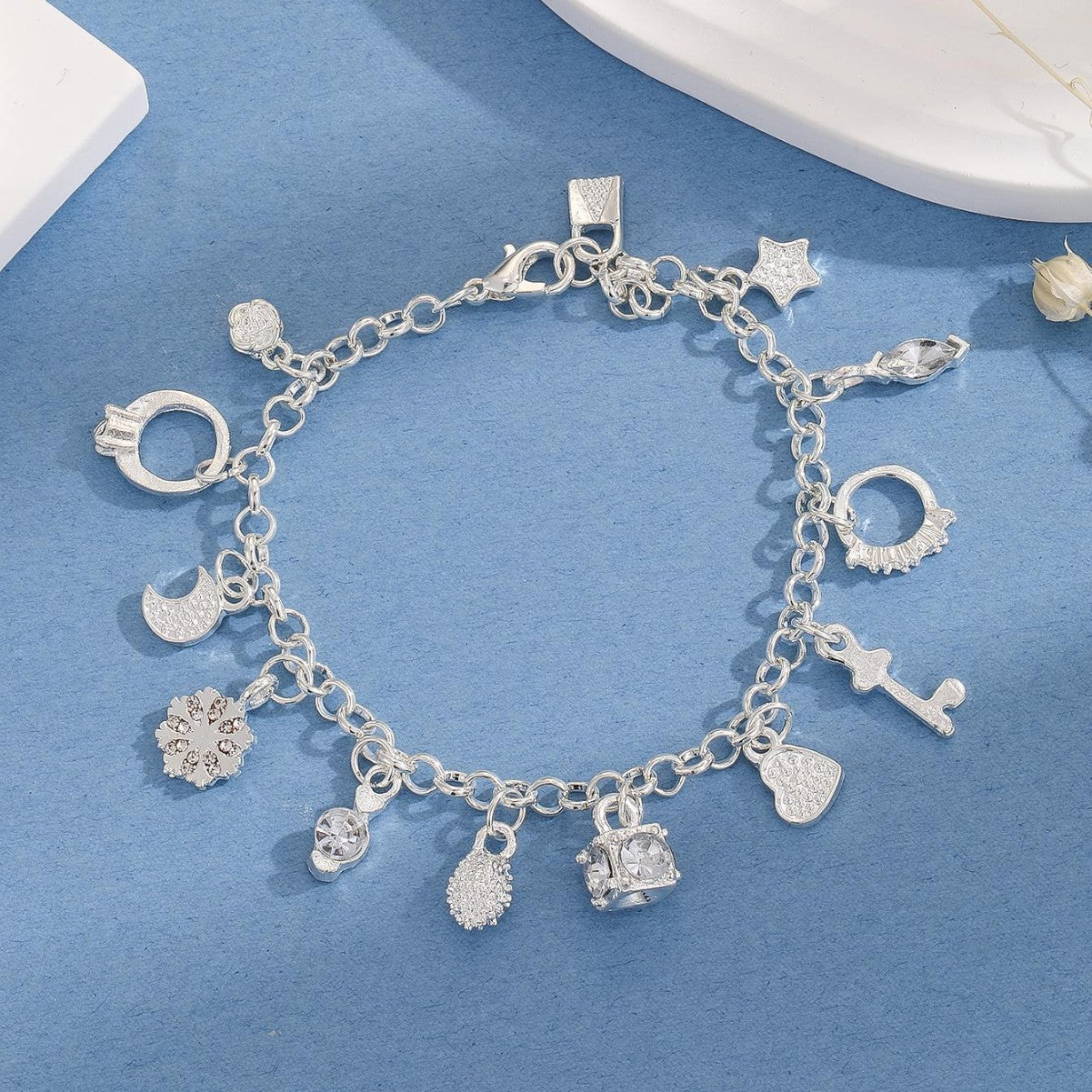 Wholesale Alloy electroplating 925 silver thirteen charm bracelet multi-element bracelet