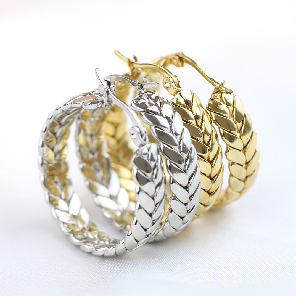 Wholesale 18K  titanium steel wheat ear geometric earrings