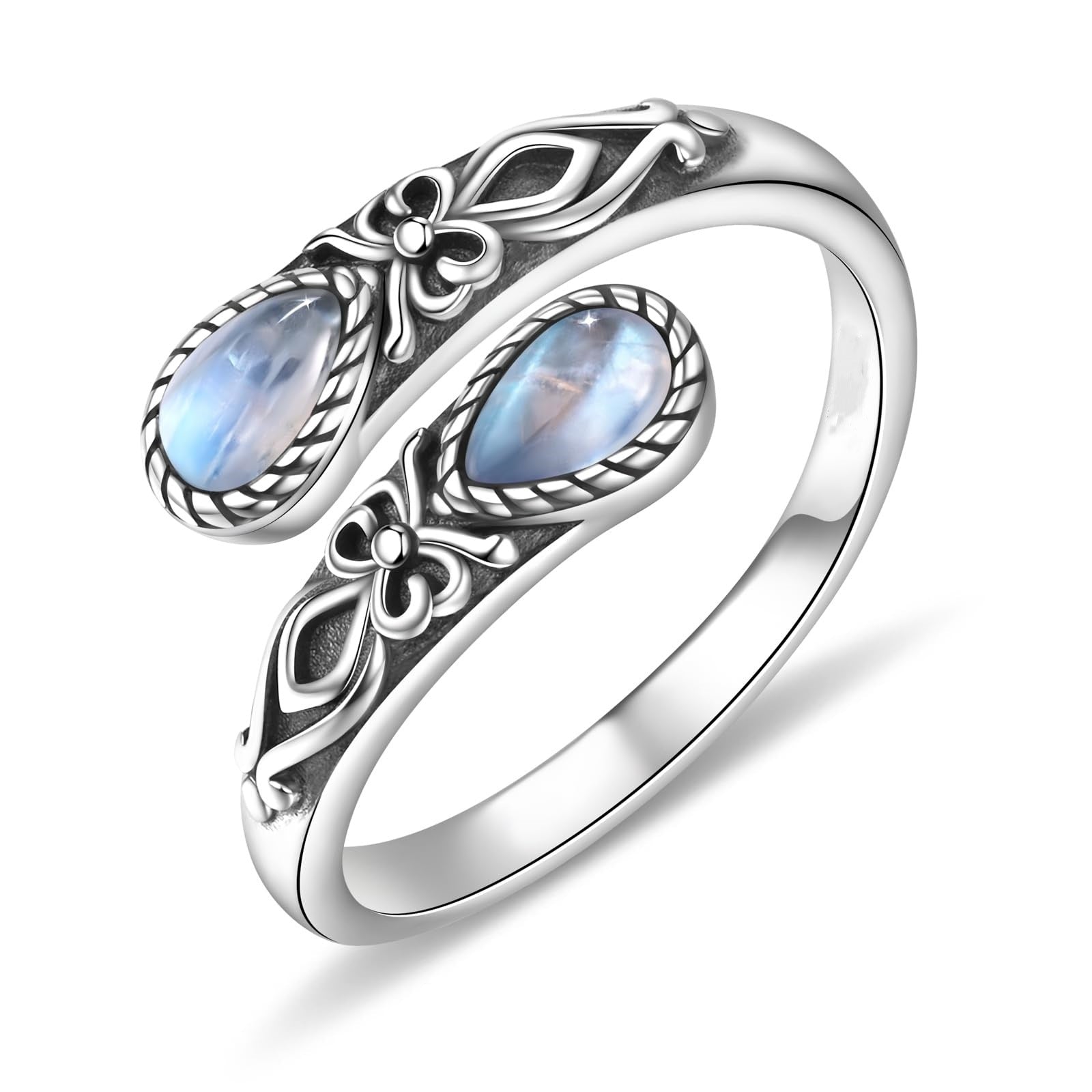 Wholesale Moonstone Spoon Ring  Embossed Bow Bosnian Vintage Jewelry