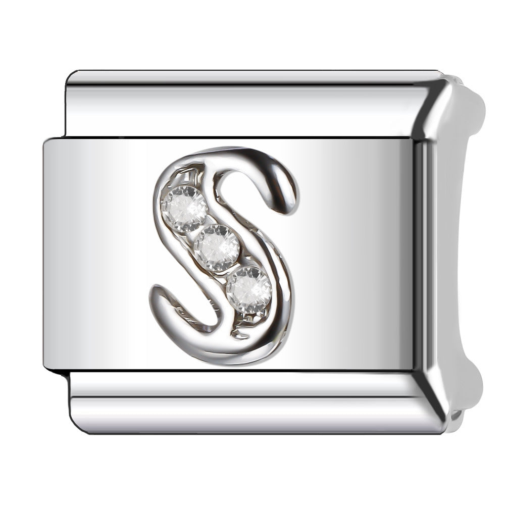 Wholesale Italian Charm Bracelet 9mm DIY Diamond English Letter   Creative Stainless Steel Composable Bracelet