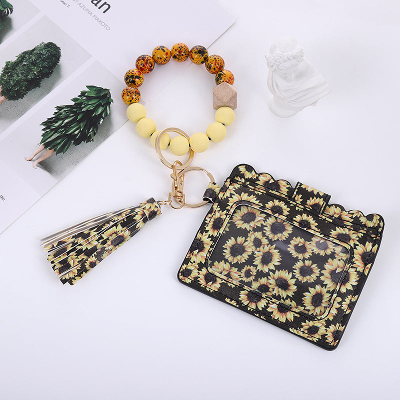 Wholesale Leopard Plaid Western Style Card Holder Silicone Beaded Wristlet Keychain ACC-KC-QiuXue011