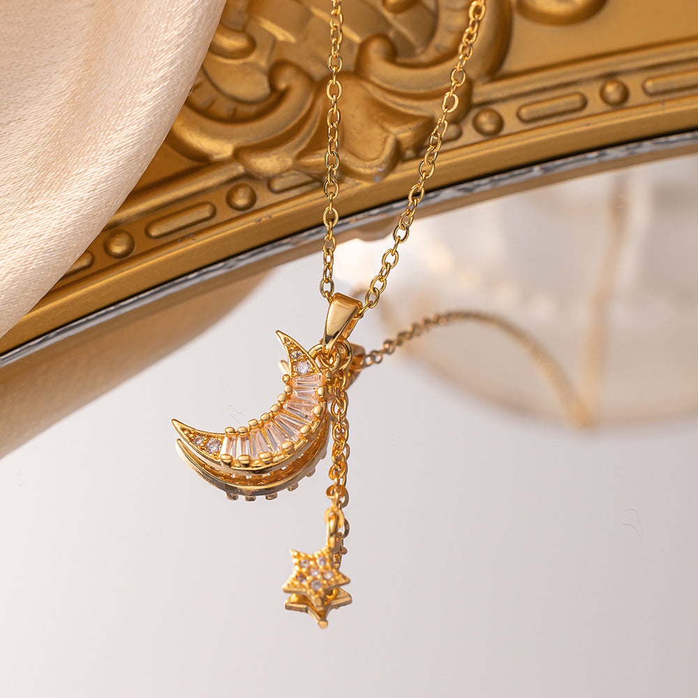 Wholesale  Titanium Steel Necklace  Micro-inlaid Zircon Copper Gold Plated Pendant  Clavicle Chain