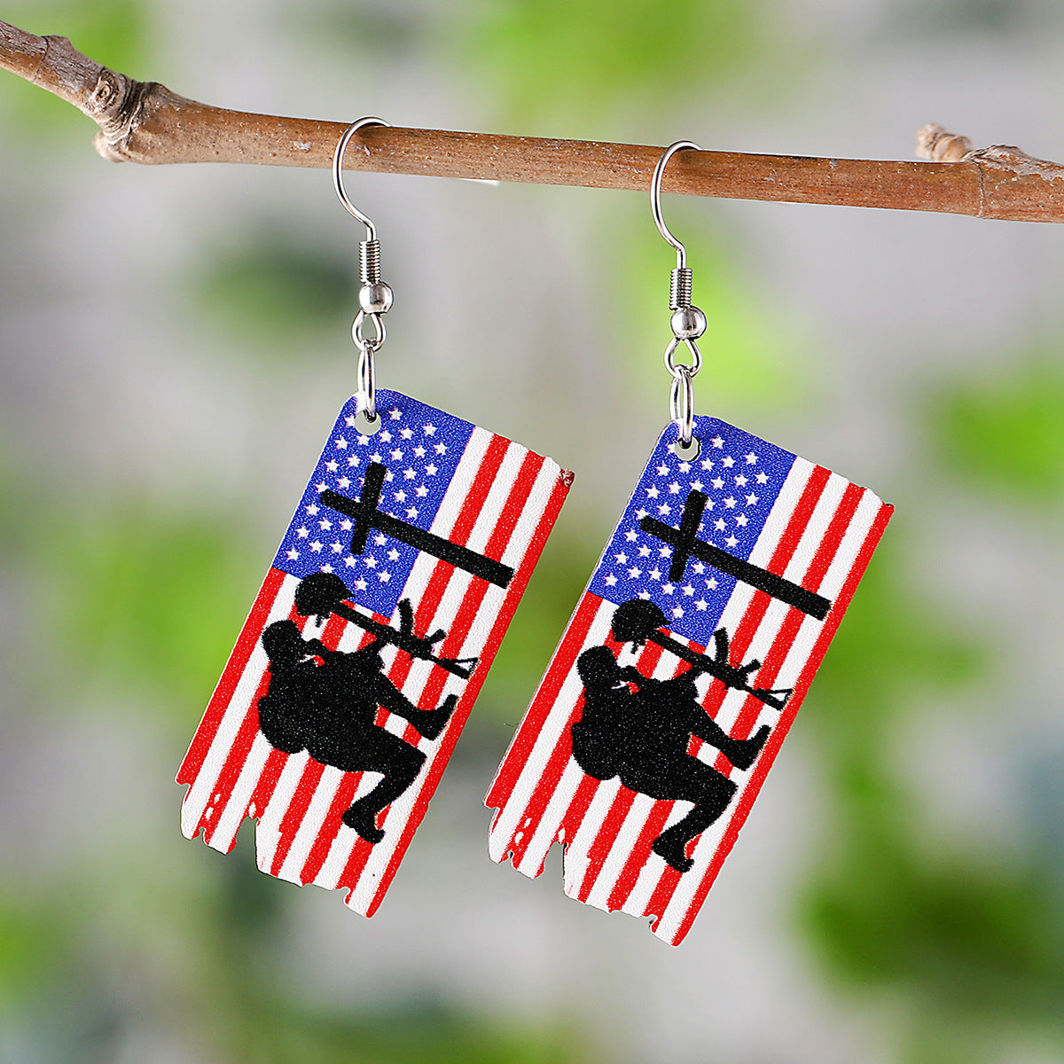 Wholesale  Red White Blue American Flag Cross Bow Pendant Earrings