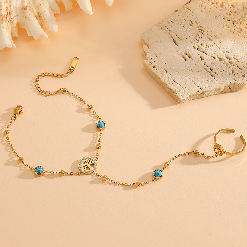 Wholesale Gold-Plated Titanium Steel Tree of Life Ring-Bracelet jewelry Set