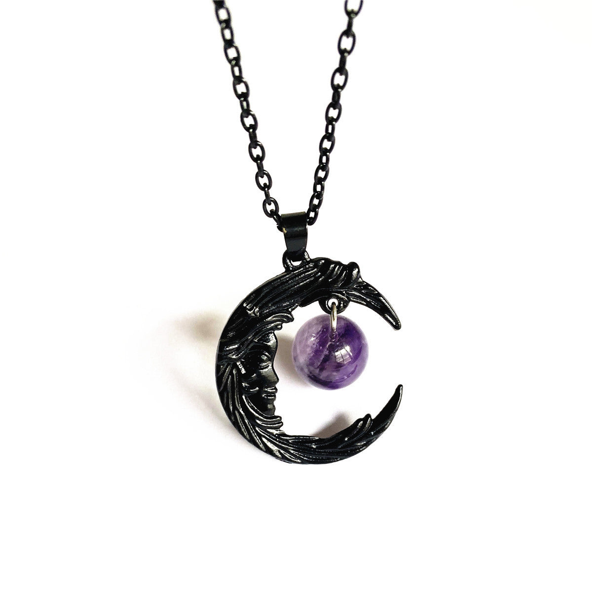 Wholesale Gothic Face Black Crescent Purple Gem Pendant Creative Necklaces