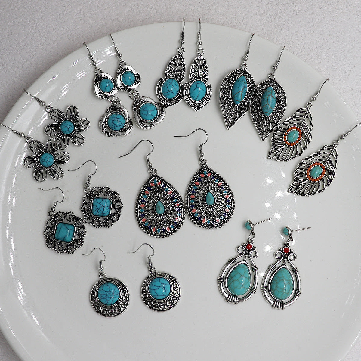 Wholesale Ethnic Style Alloy Drop Earrings with Imitation Turquoise – Trendy Beach Jewelry Accessory