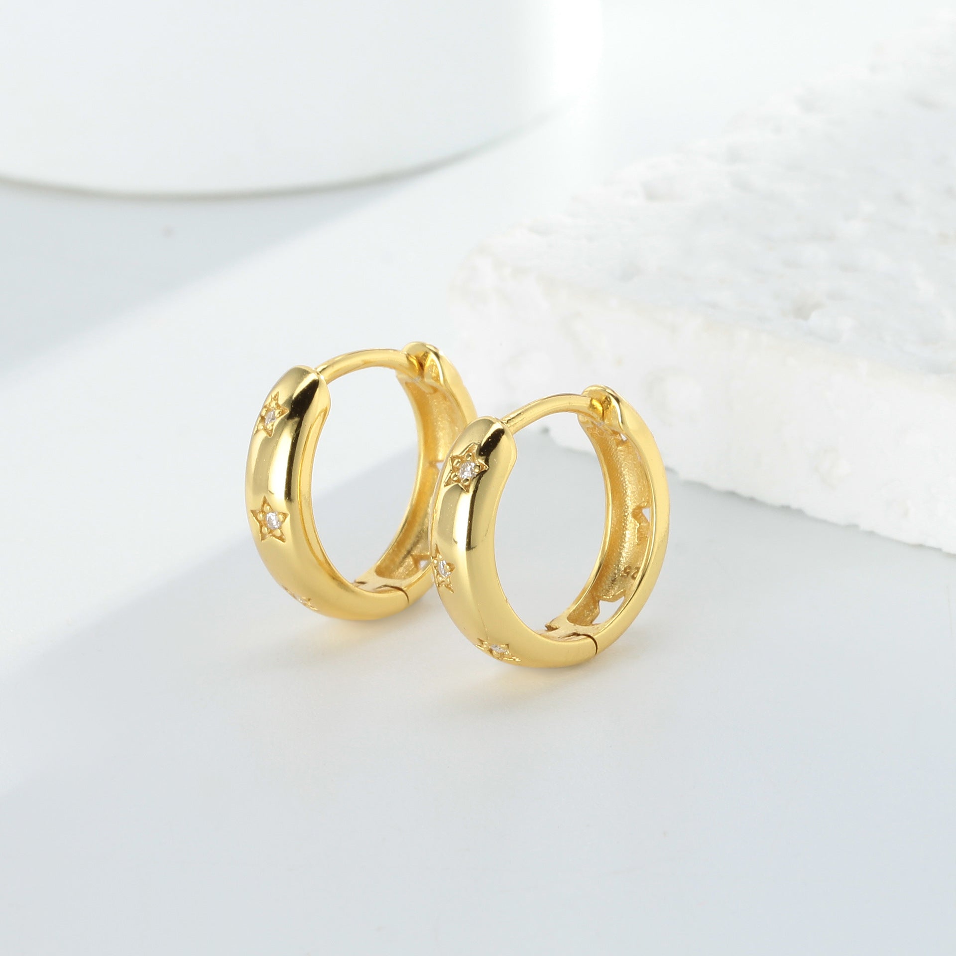 Wholesale S925 Sterling Silver Earrings Micro-inlaid Stone Star Hollow Earrings ACC-ES-HRB002