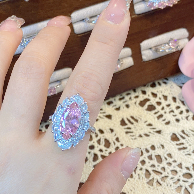 Wholesale Luminous Pink Gemstone Ring 18K Gold Plated Sweet Ring Adjustable Rings ACC-RS-GeLeisi001