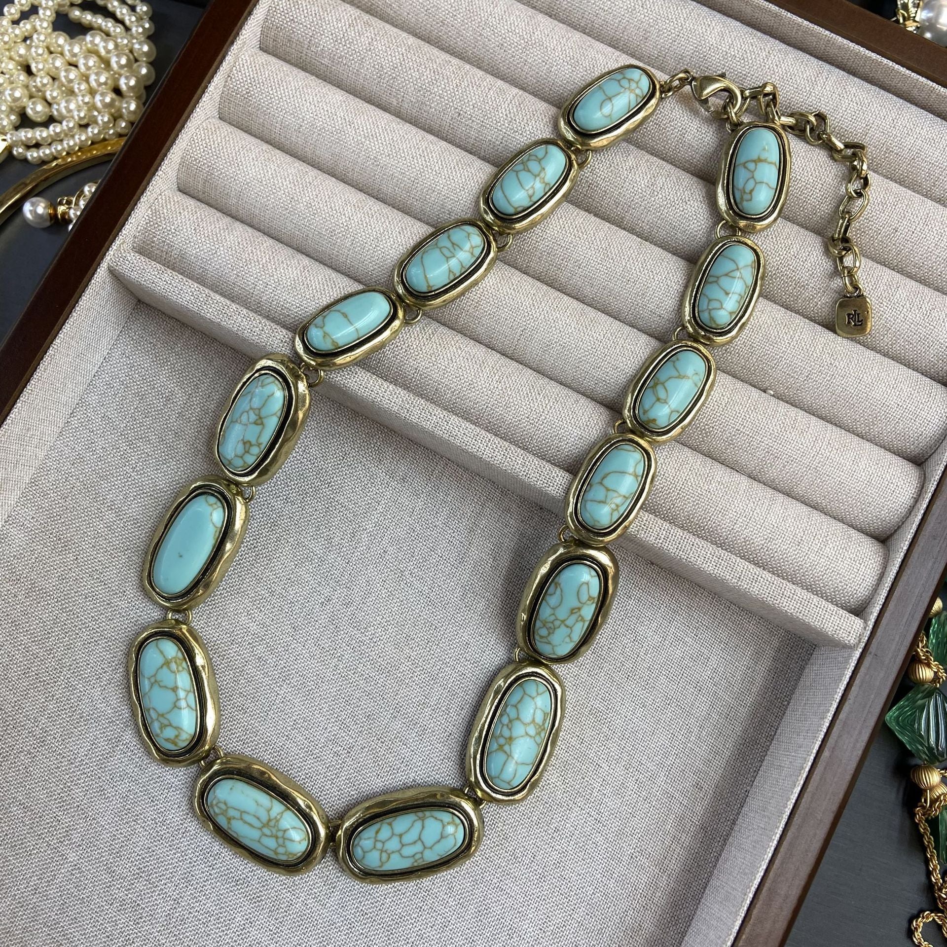 Wholesale retro turquoise necklace earrings suit vintage copper plated real  jewelry suit