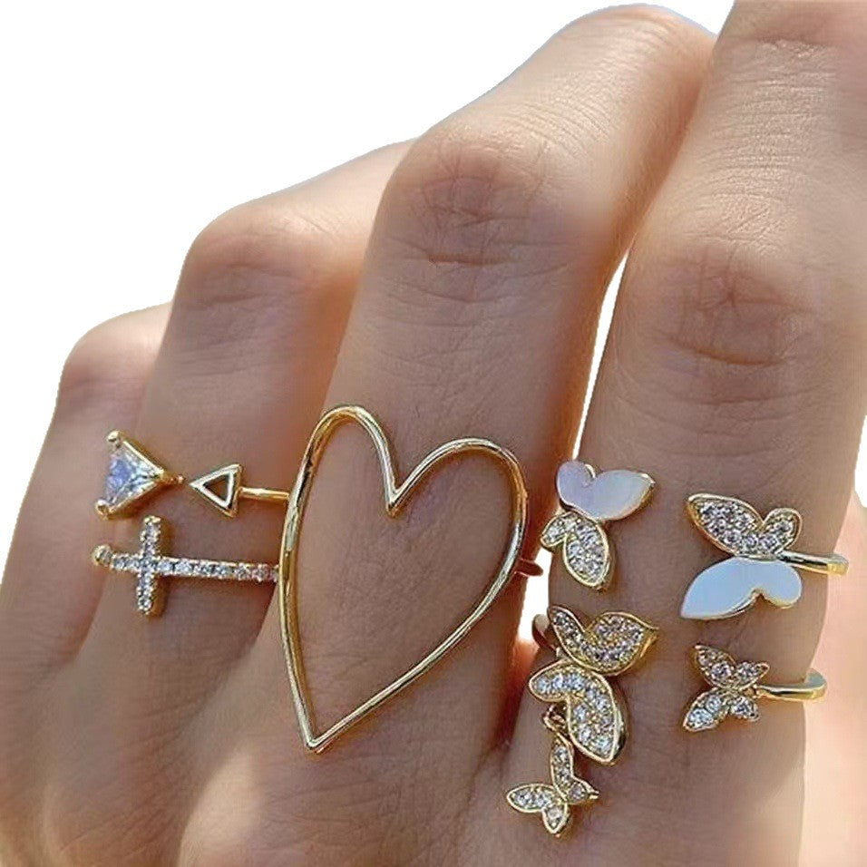 Wholesale Adjustable cross heart butterfly ring