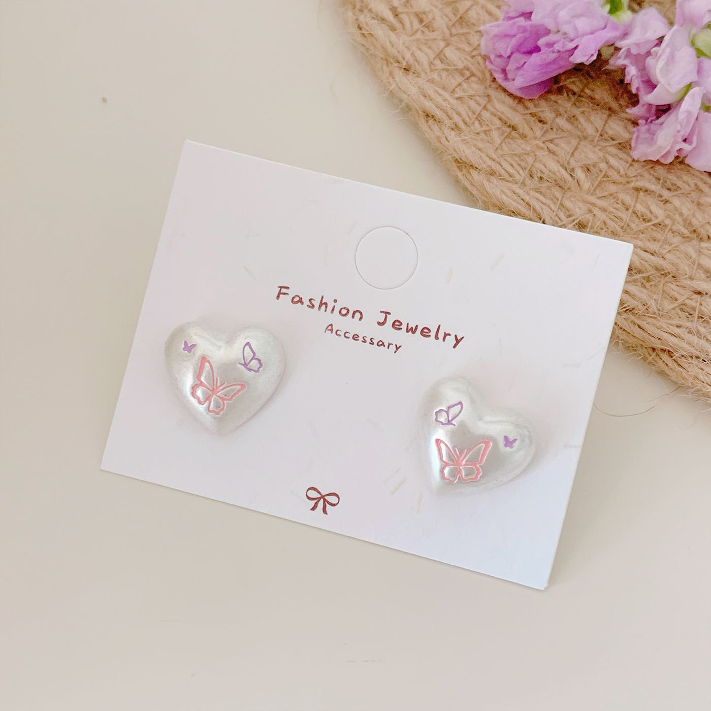Wholesale Square Graffiti Cat Earrings  Asian Silver Cute Five-pointed Star Butterfly Earrings