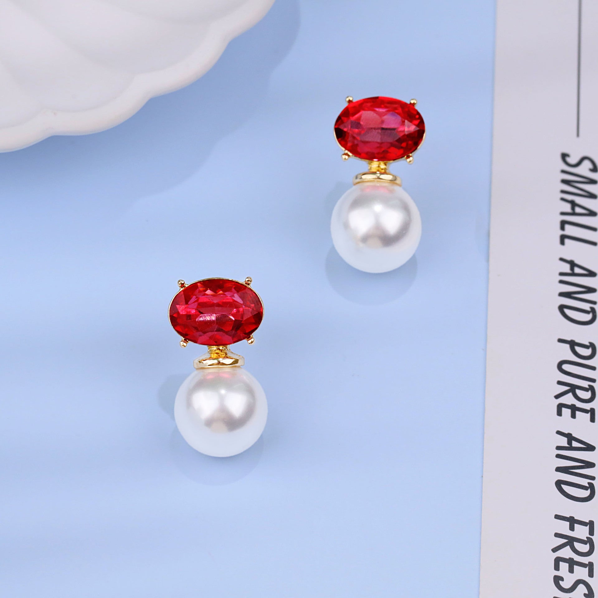 Wholesale Red Rhinestone Pearl Earrings