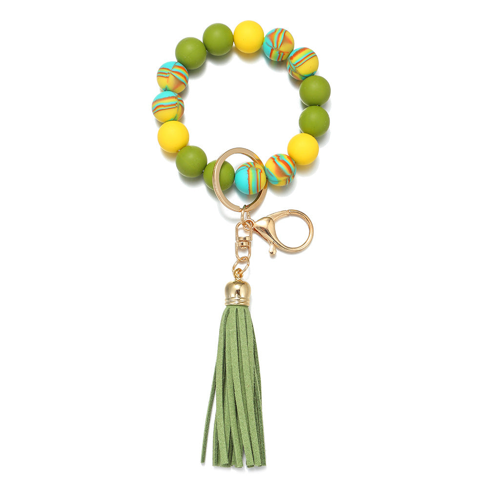 Wholesale Candy Color Silicone Beaded Tassel Wrist Keychain
