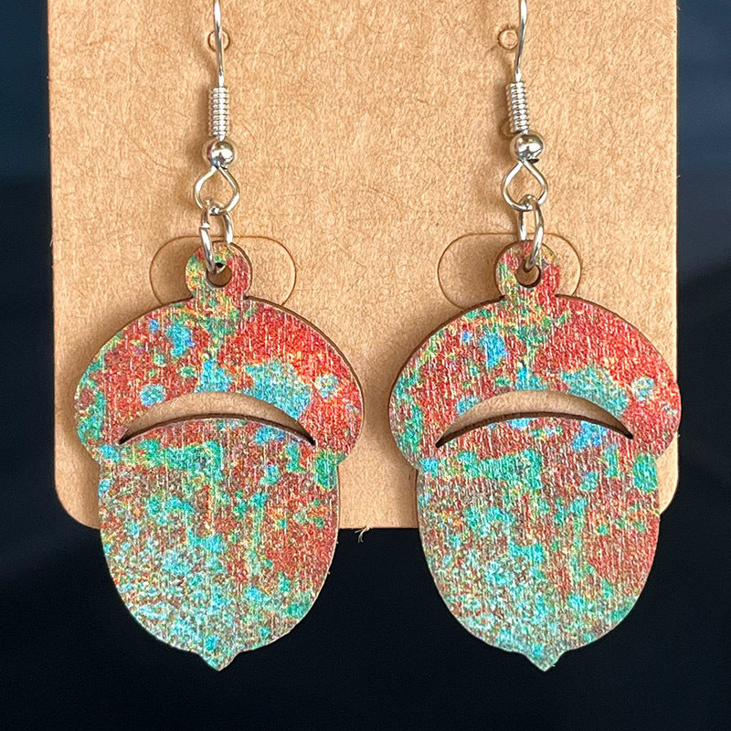 Wholesale Vintage Distressed Hollow Leaf Wooden Earrings Fashion Jewelry Accessory