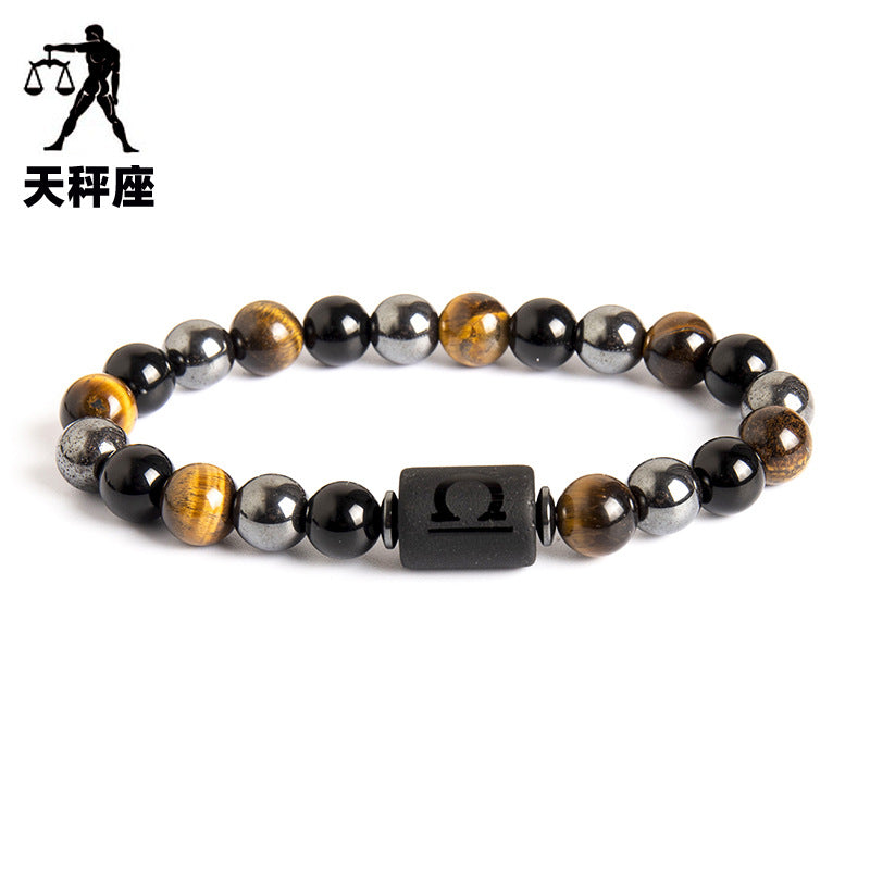 Wholesale Twelve Constellations Natural Tiger Eye Stone Men's Beaded Bracelet ACC-BT-Xinc003