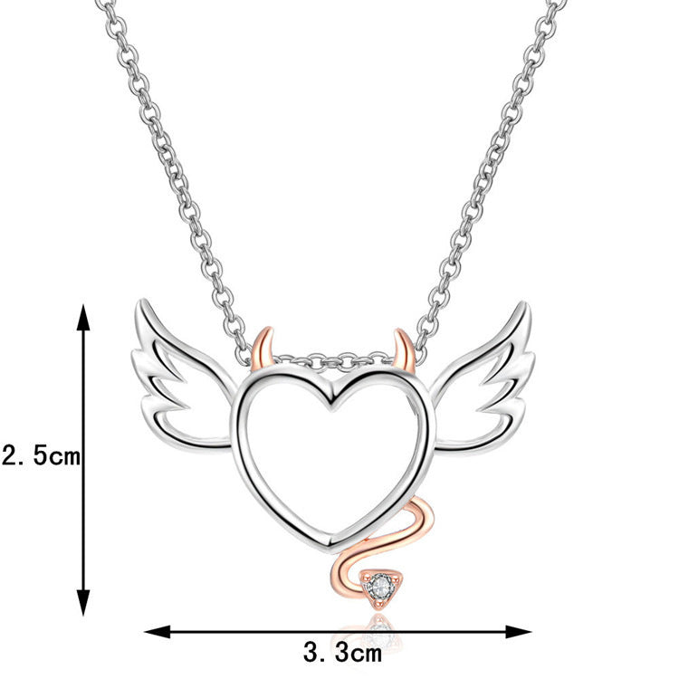 Wholesale  Valentine's Day Heart-shaped Devil Angel Pendant Simple Two-tone Love  Collarbone Necklace