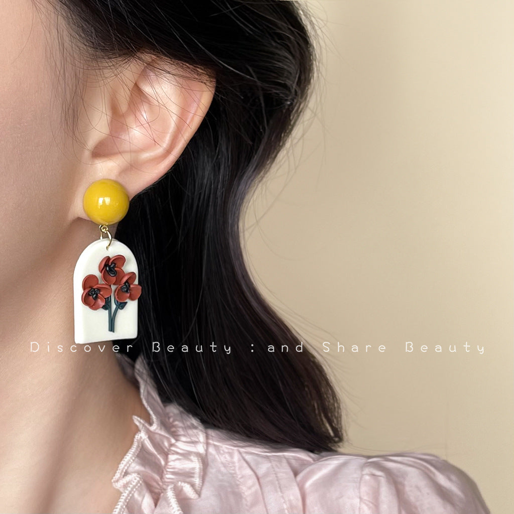 Wholesale Soft Ceramic Flower Three-dimensional Rose Earrings