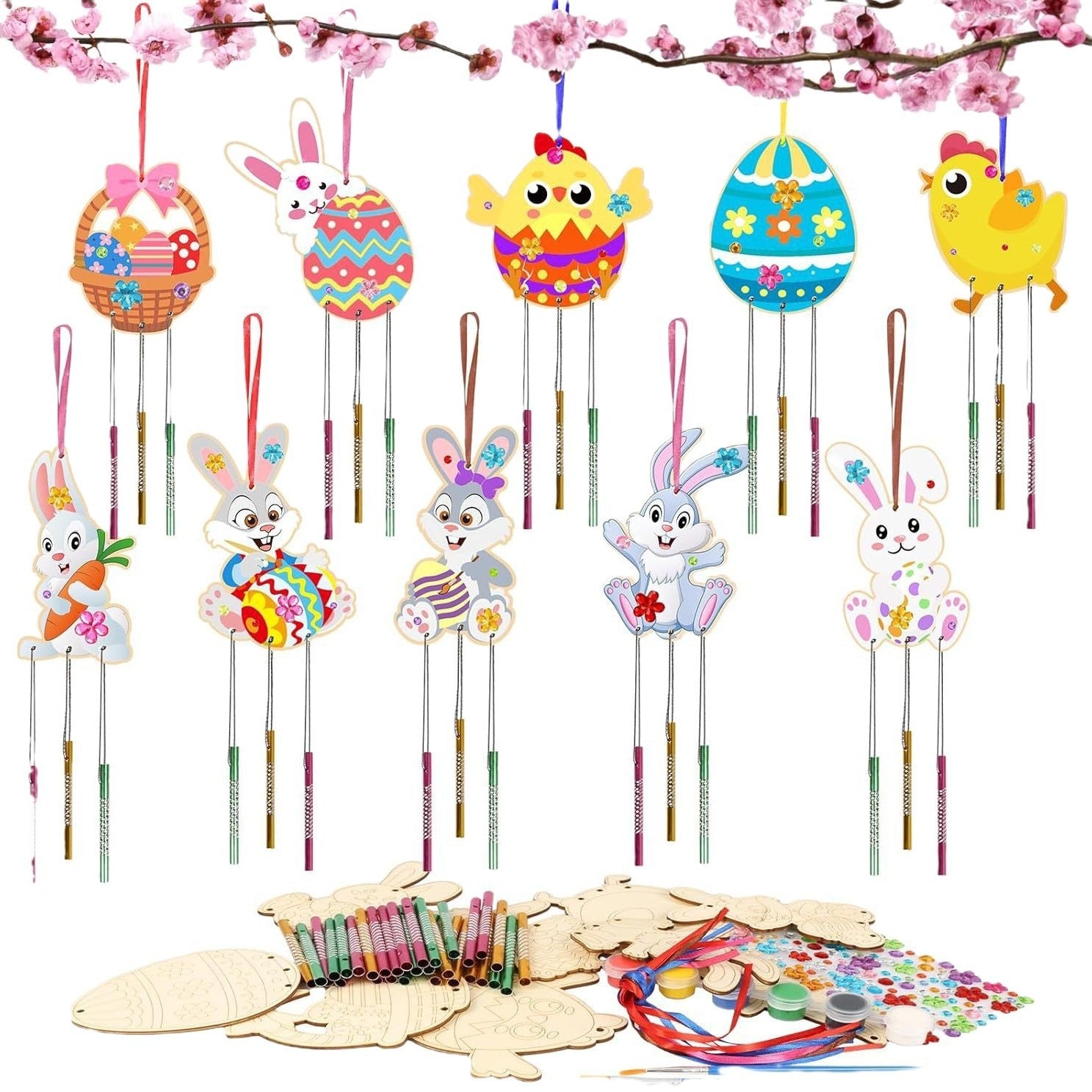 Wholesale Easter suit Wind Bell DIY Wooden Easter Set