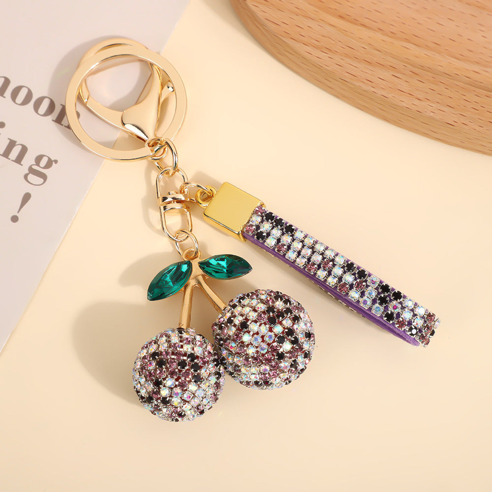 Wholesale Rhinestone Cherry Keychain Modern Minimalist Red Car Key Accessory And Bag Charm For Boutique Resale
