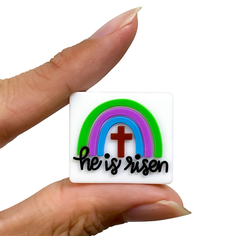 Wholesale 10pcs Rainbow Cross Silicone Beads DIY Handmade Beaded Pen Accessories ACC-BDS-WDX047