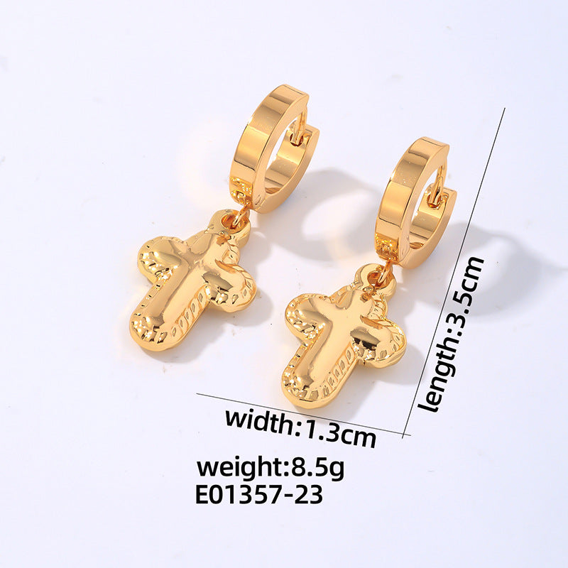 Wholesale Hip Hop Polished Earrings Cross Pendant Hoop Earrings Stainless Steel Earrings ACC-ES-MOXI002