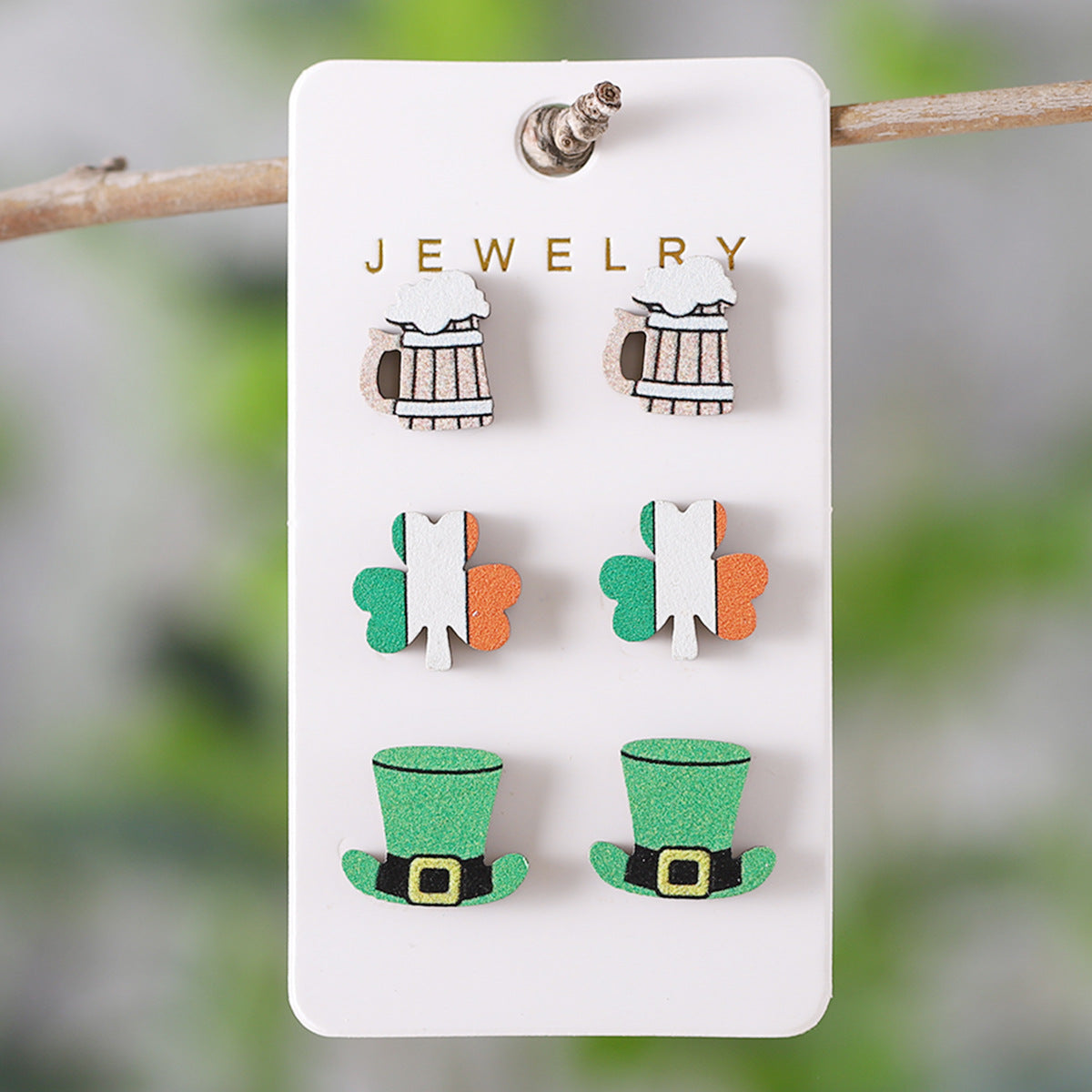 Wholesale St. Patrick's Day green clover horseshoe rainbow hat earrings set