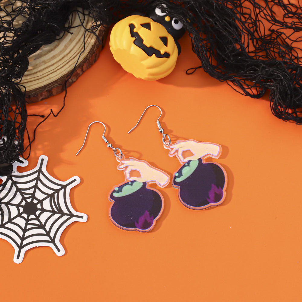 Wholesale  Acrylic Pumpkin Lantern Bat Earrings