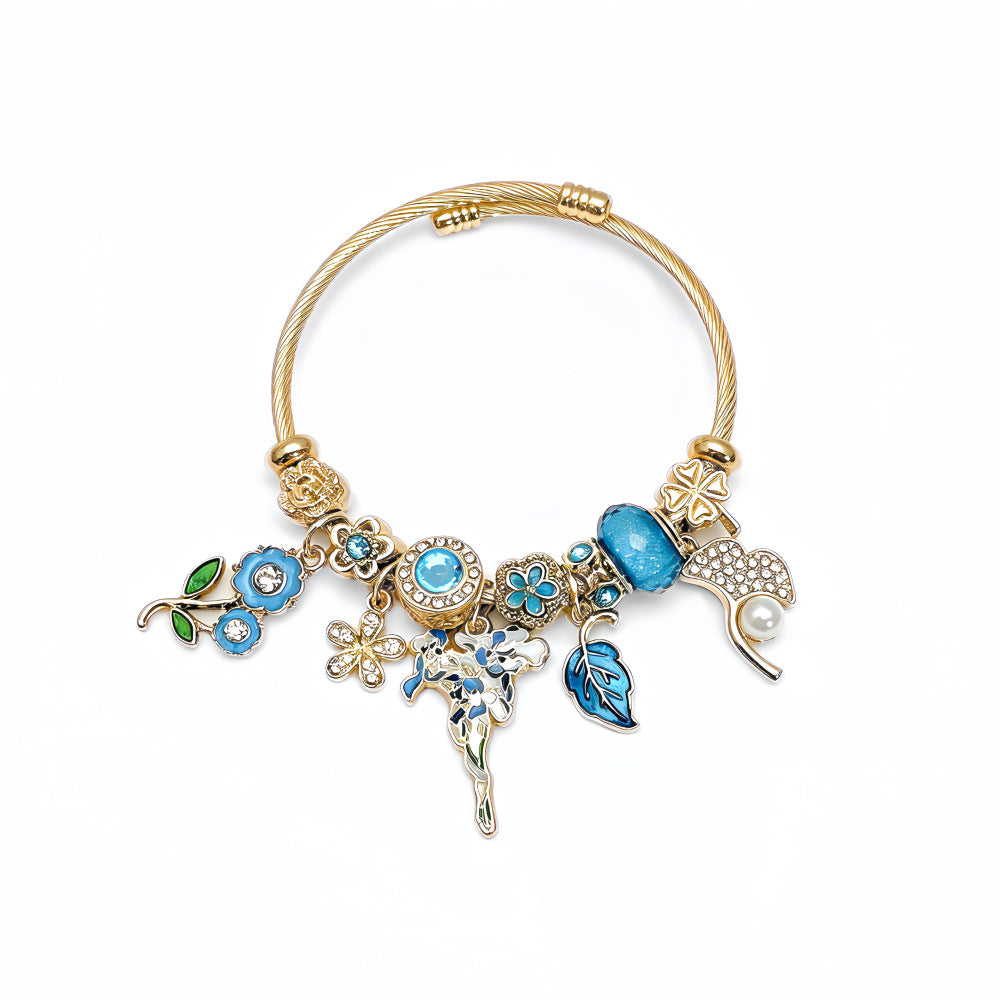 Wholesale Stainless Steel Electroplated Floral Butterfly Rhinestone Glass Bead Bracelet Trendy Women S Everyday Wear