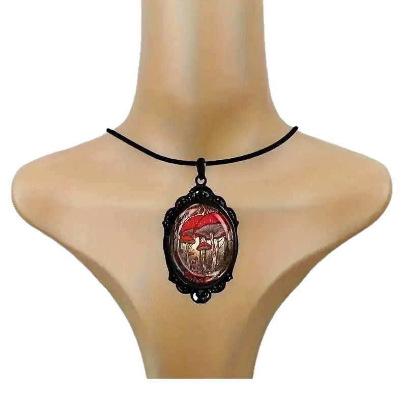Wholesale Creative Red Mushroom Pendant Necklace Alloy Fashion Gift