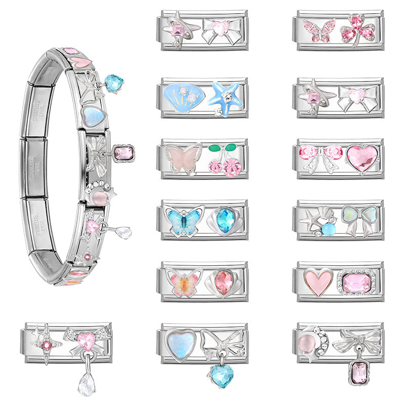 Wholesale 9mm Italian Charm Starter Bracelets DIY square section Creative Stainless Steel Composable Bracelet
