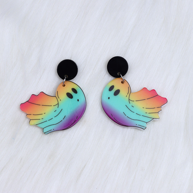 Wholesale Halloween Rainbow Ghost printed acrylic earrings