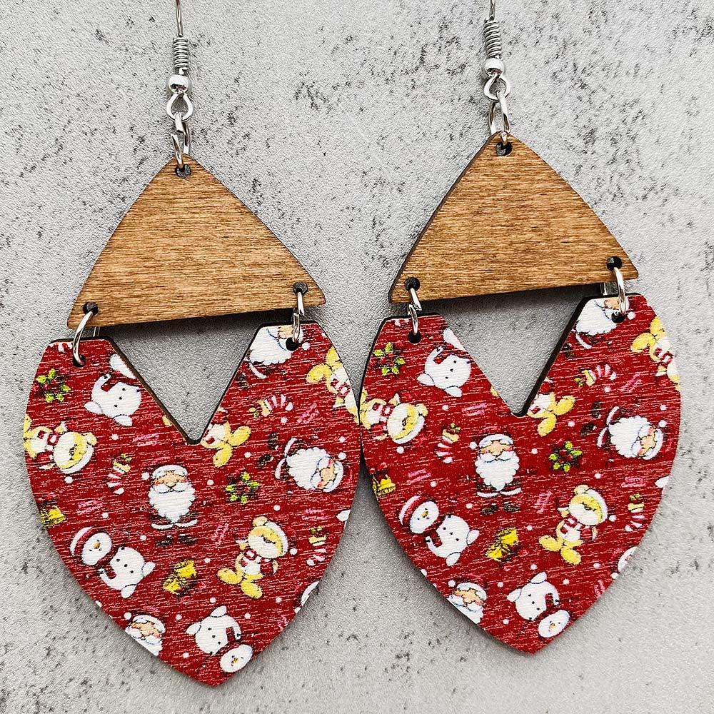 Wholesale Christmas Elk Gnome Dwarf Splicing Wooden Earrings