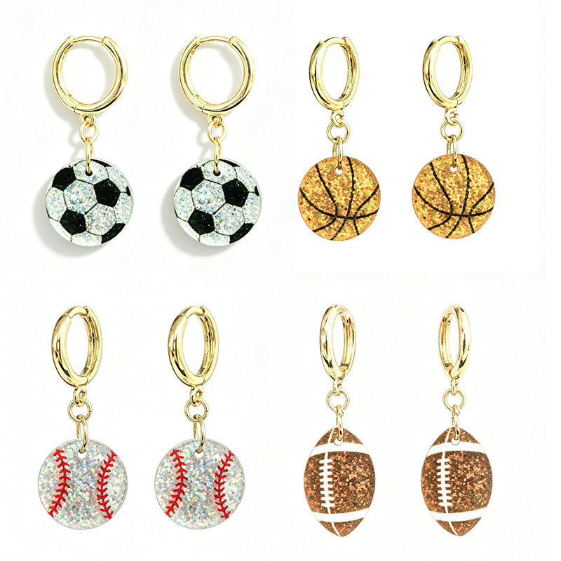 Wholesale Cute Football Earrings Shiny Acrylic Pendant Jewelry Fashion Accessory Gift For Boutique Resale