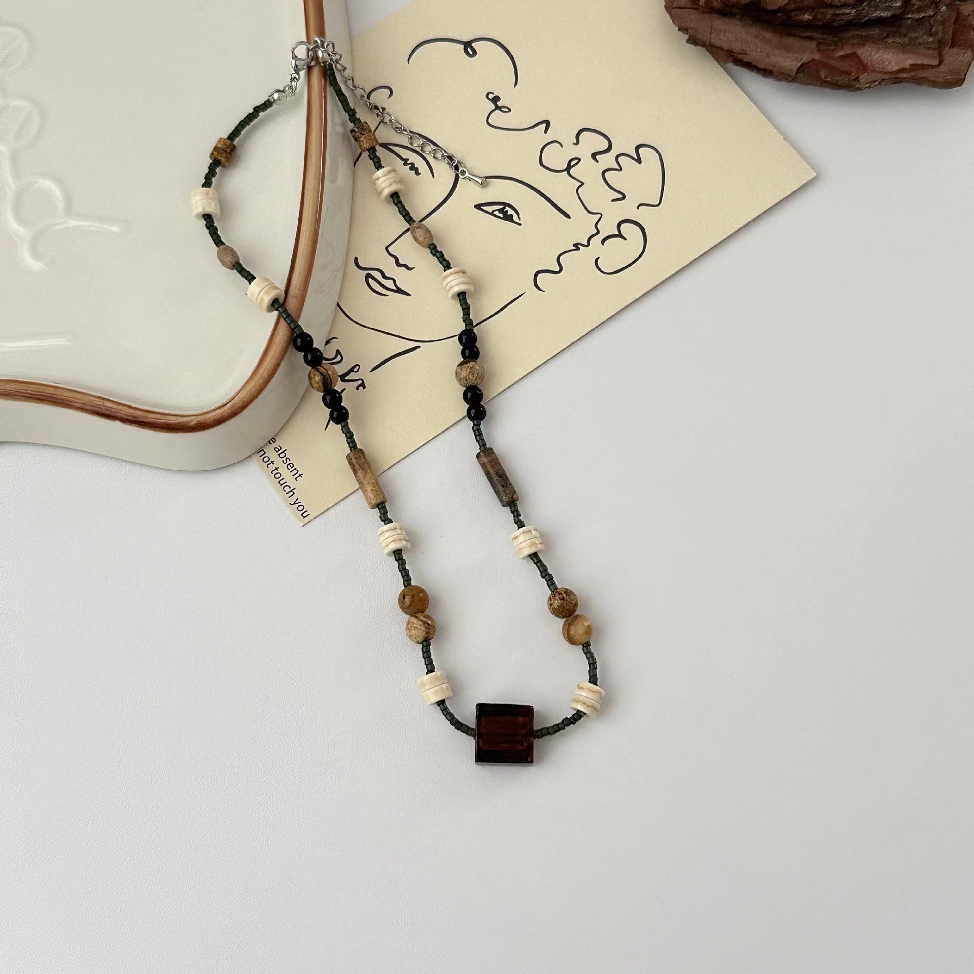 Wholesale Vintage Beaded Cube Necklace Ethnic Style Stacked Butterfly Pendant ACC-NE-Tongs002