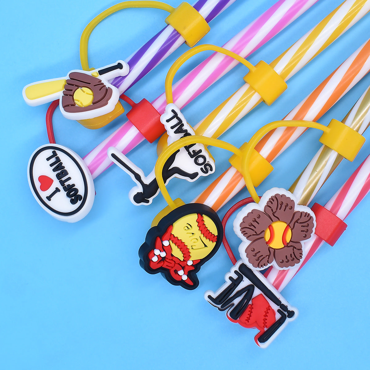 Wholesale Random 100pcs 10mm Straw Tube Cap Baseball Series PVC Soft Rubber Straw Plugs ACC-SCR-RYY018