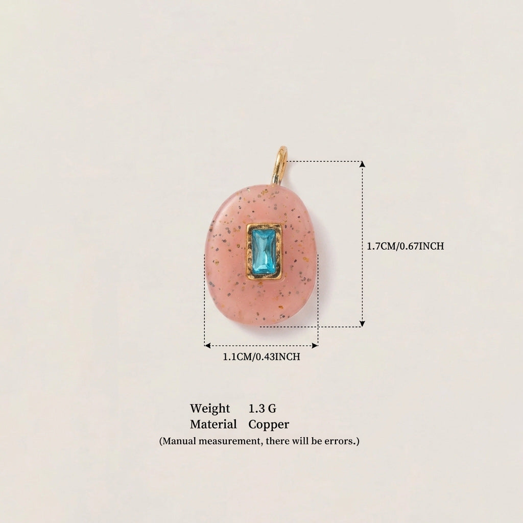 Wholesale Cross-Border Independent Website New Dopamine-Colored Birthstone Zircon Round and Square Cute DIY Pendant Gold-Plated