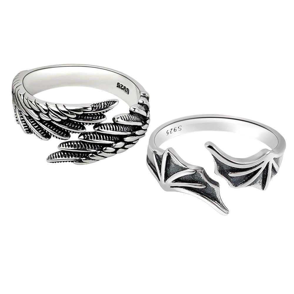 Wholesale Copper Thai Silver Plated Adjustable Angel &  Demon Wings Ring for Couple Gift