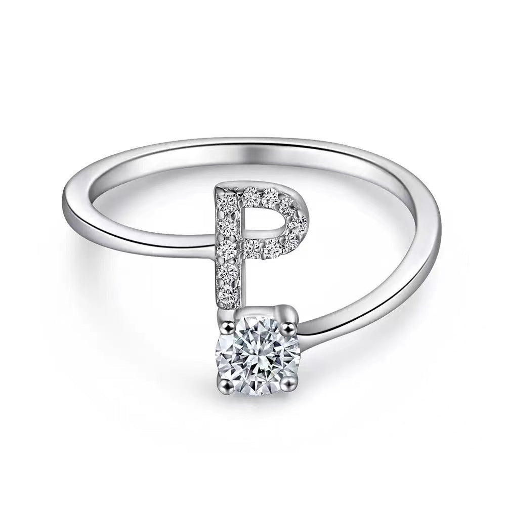 Wholesale Chic Adjustable Letter Ring For Women 26 English Letters Zinc Alloy Electroplated Jewelry Accessory Boutique Resale