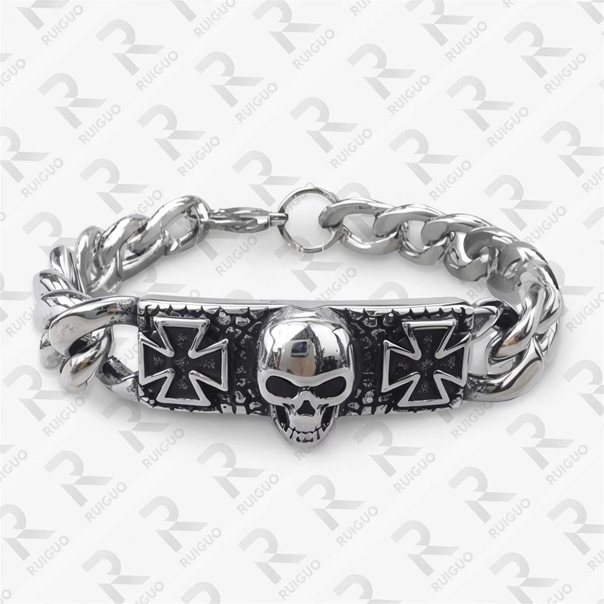 Wholesale Vintage Style Celtic Knot Skull Stainless Steel Cuban Cross Punk Bracelet ACC-BT-Ruig002