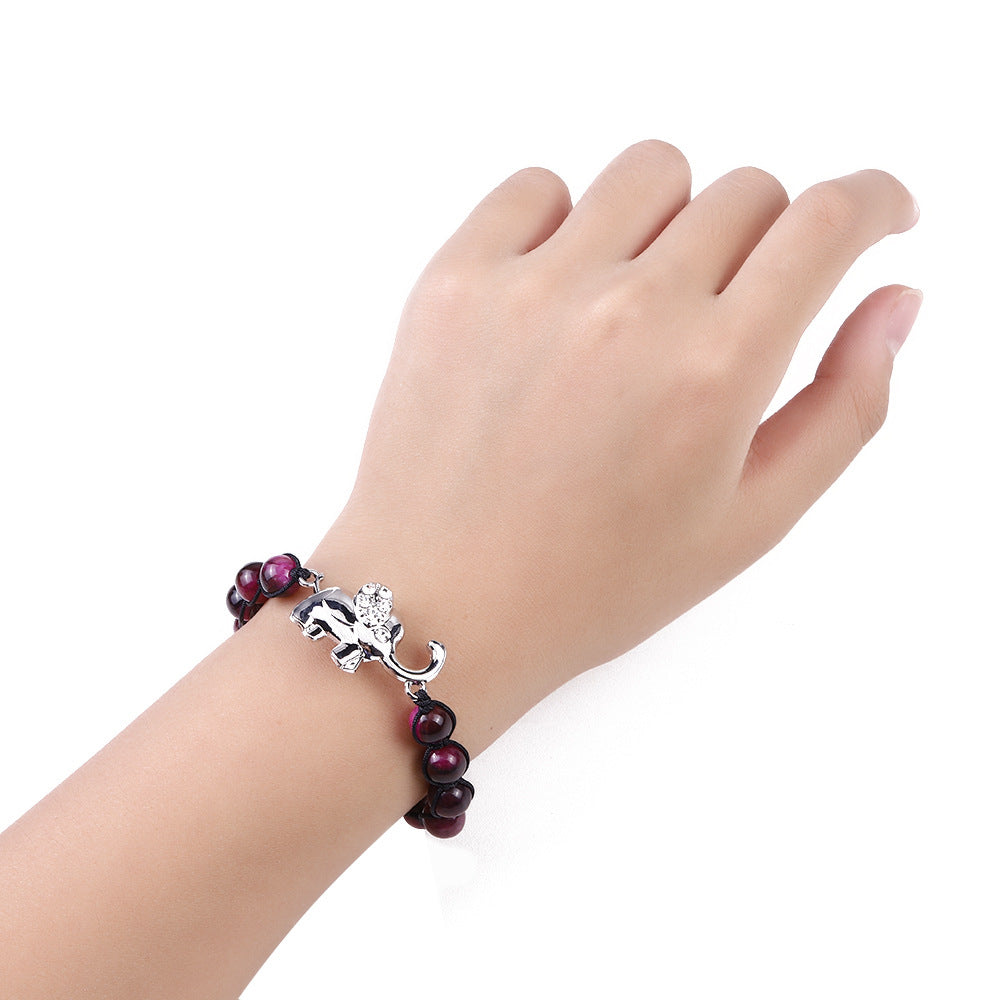 Wholesale Elephant Woven Natural Stone Bracelet 8mm Tiger Eye Stone Volcanic Stone Bracelets ACC-BT-Hongx011