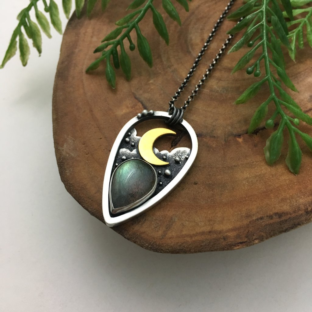 Wholesale Moon Opal triangle drop pendant necklace