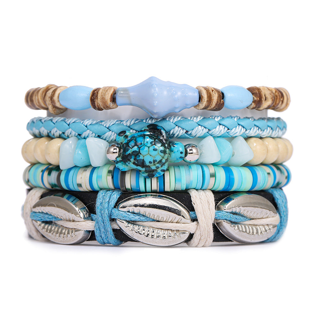 Wholesale Wooden turquoise evil eye heart and bull head beaded bracelet